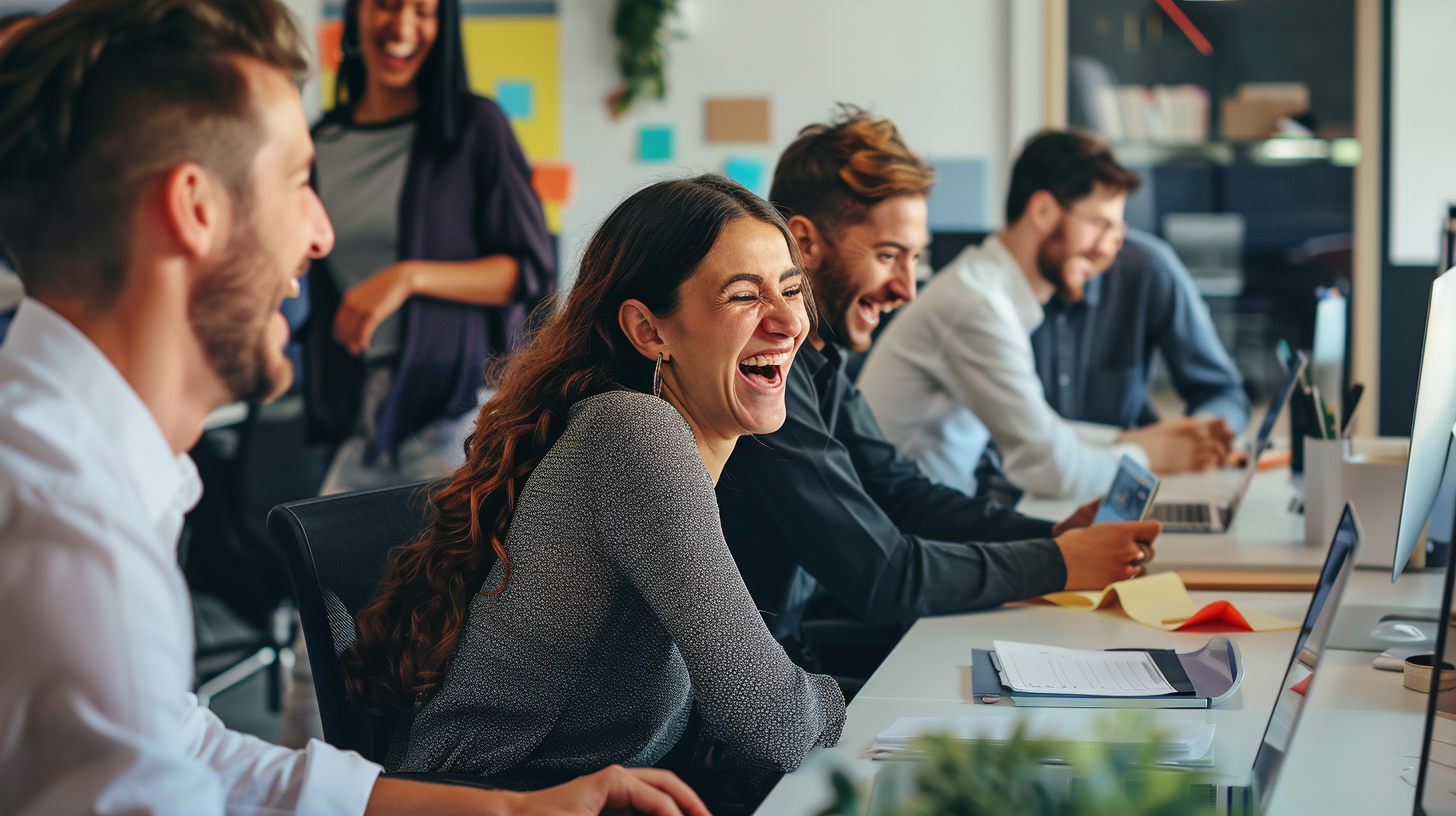 Lively office space with people collaborating